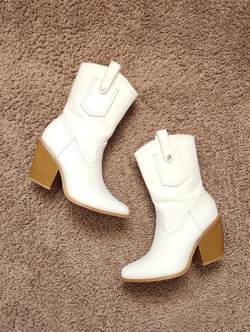 Women's White Western Block Heel Boots